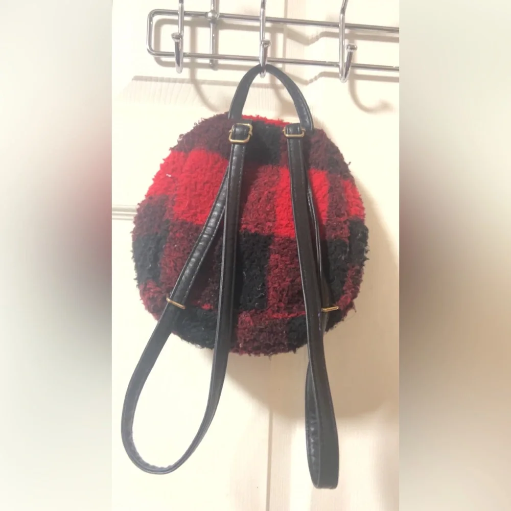 Red and Black Check Mini Backpack - Heart Buckle Accent